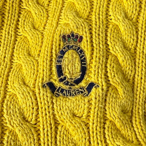 Vintage 90s Ralph Lauren Yellow Cable Knit Pullover Sweater Heritage Preppy L - Picture 2 of 4